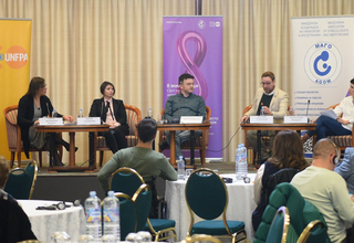 Panelists at the Conference in Skopje speaking about family planning. Photo credit: UNFPA North Macedonia